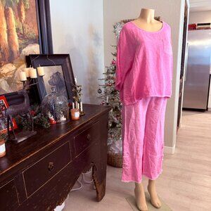 karimcollection loose weave cotton/linen blend hot pink Top&Pants set